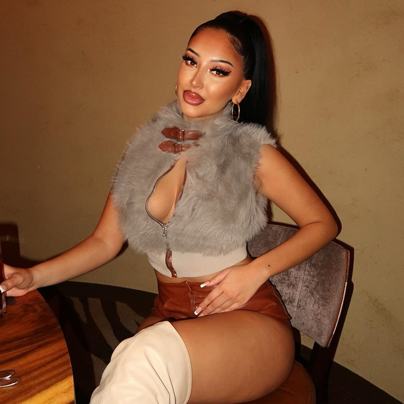 MB1064 Sleeveless Faux Fur Crop Top Women's Vest