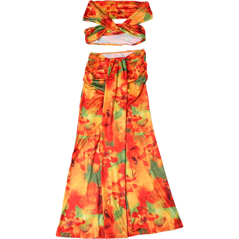 MB1833 Women's Off Shoulder Two Piece Maxi Skirt Set
