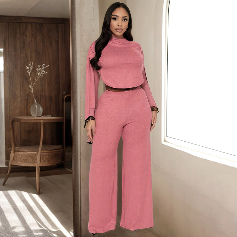 MB1049 Cape Sleeve Ribbed Knit Two-Piece Set