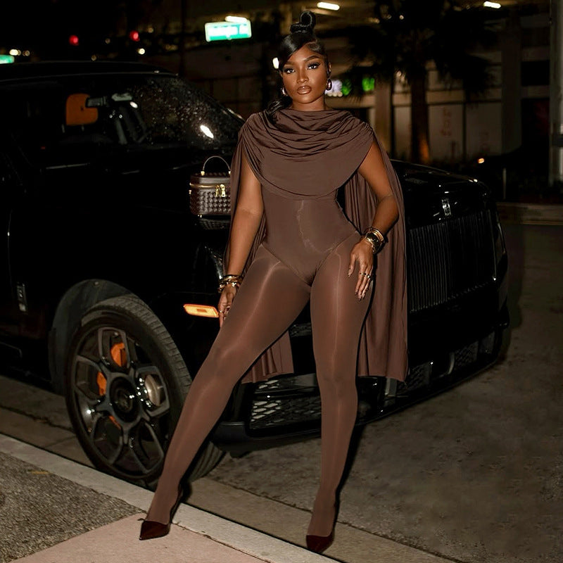 MB1042 Draped Collar Long-Sleeve Jumpsuit