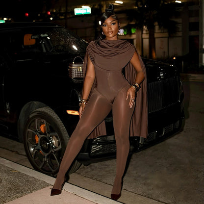 MB1042 Draped Collar Long-Sleeve Jumpsuit