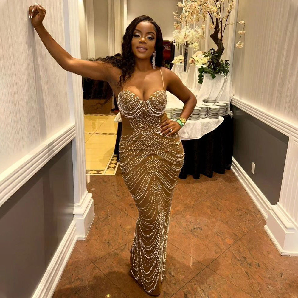 MB1212 Women's Rhinestone Beaded Evening Gown