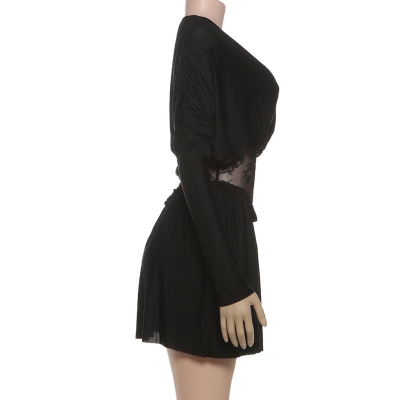 MB1126 Black Lace Long Sleeve Mini Dress