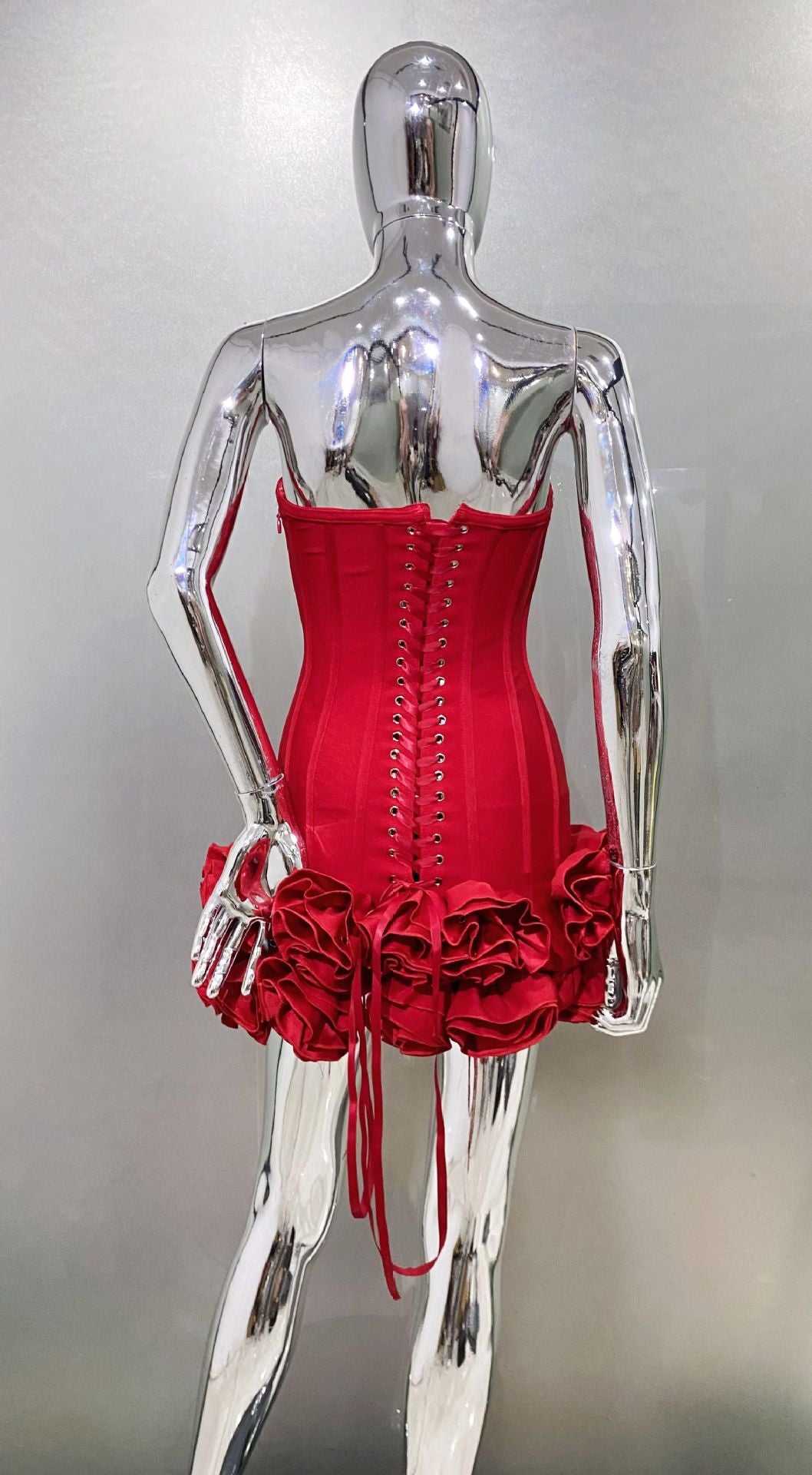 MB2104 Bandage Mini Dress, 3D Floral Ruffle Hem, Music Festival Gown