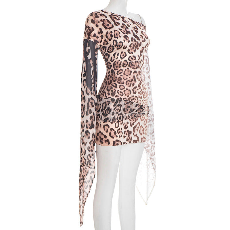 MB1406 Leopard Print Sheer Mini Dress for Women