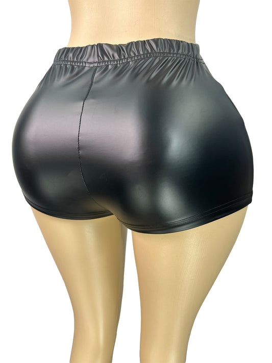 MB1723 Women’s Stretchy Leather Bodycon Booty Shorts