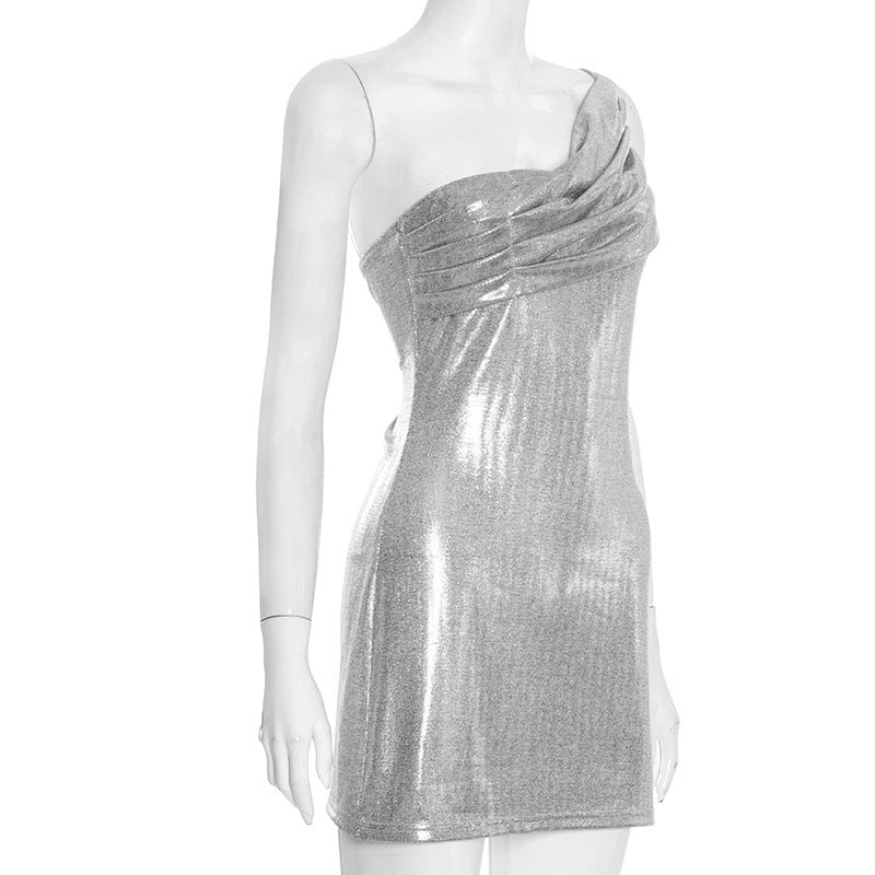 MB1456 Women's Shiny Sequined Fabric Mini Dress