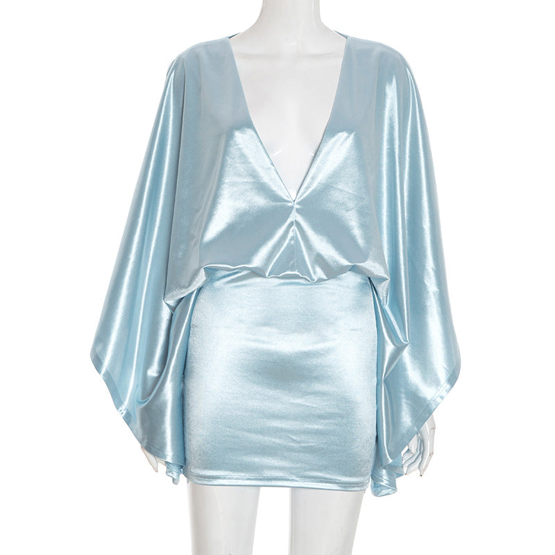 MB1072 Batwing Sleeve V-Neck Bodycon Mini Dress