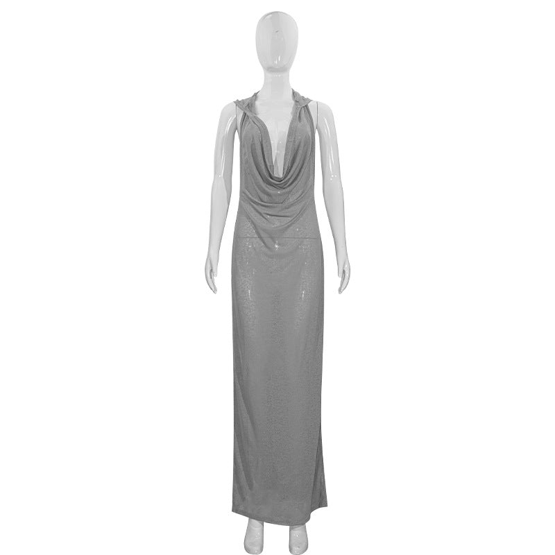 MB1303 Hood Backless Maxi Dress