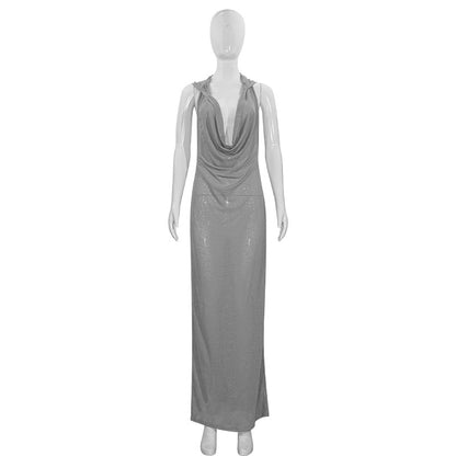 MB1303 Hood Backless Maxi Dress