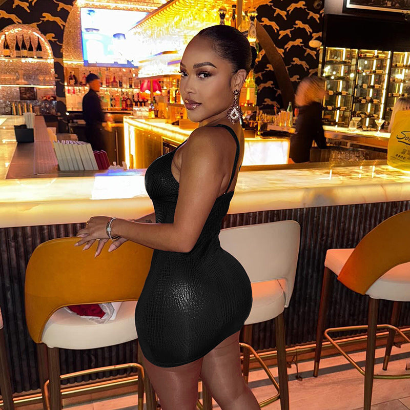 MB10146 Women's Crocodile Print Bodycon Mini Dress