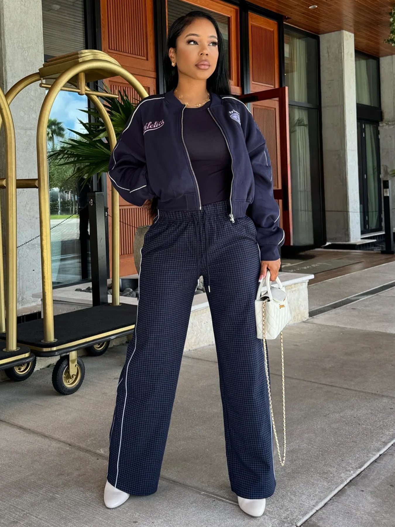 MB1706 Embroidered Cropped Baseball Jacket for Women