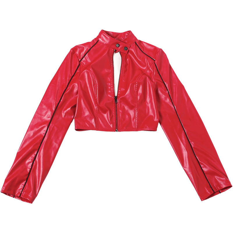 MB1529 Women's Faux Leather Zip Up Crop Jacket