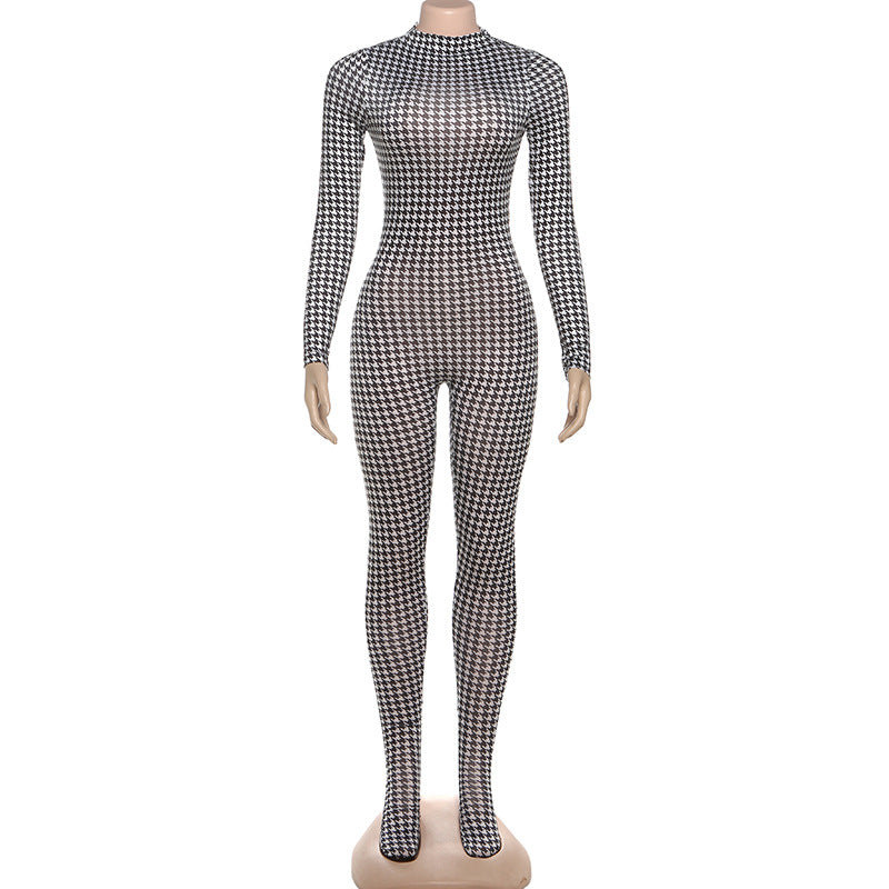 MB1118 Houndstooth Skinny Jumpsuit for Women