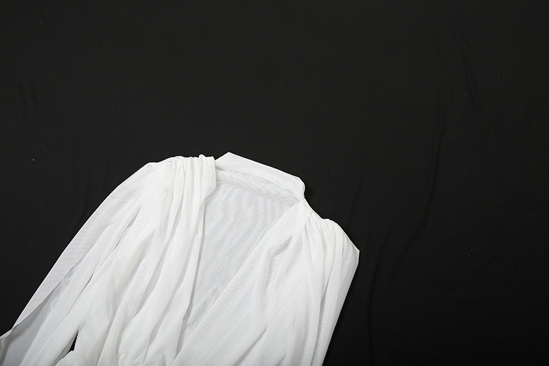 MB1815 Women's White Sheer Mesh Cape Overlay Mini Dress