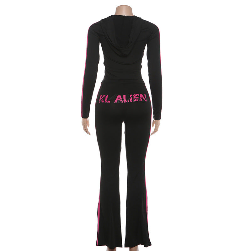 MB1825 Hooded Zip Up Top & Flare Pants 2 Piece Set Loungewear for Women