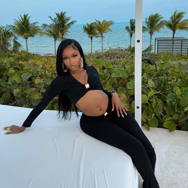 MB1096 Women's 2-Piece Outfit Set - Crop Top & High-Waist Pants