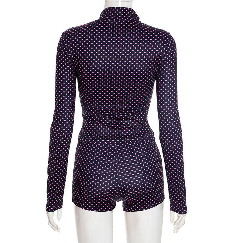 MB1079 Polka Dot Long-Sleeve Two-Piece Set for Women