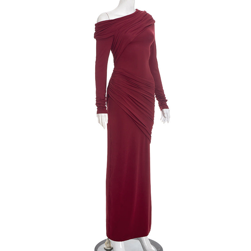 MB1422 One-Shoulder Long Sleeve Bodycon Maxi Dress for Women